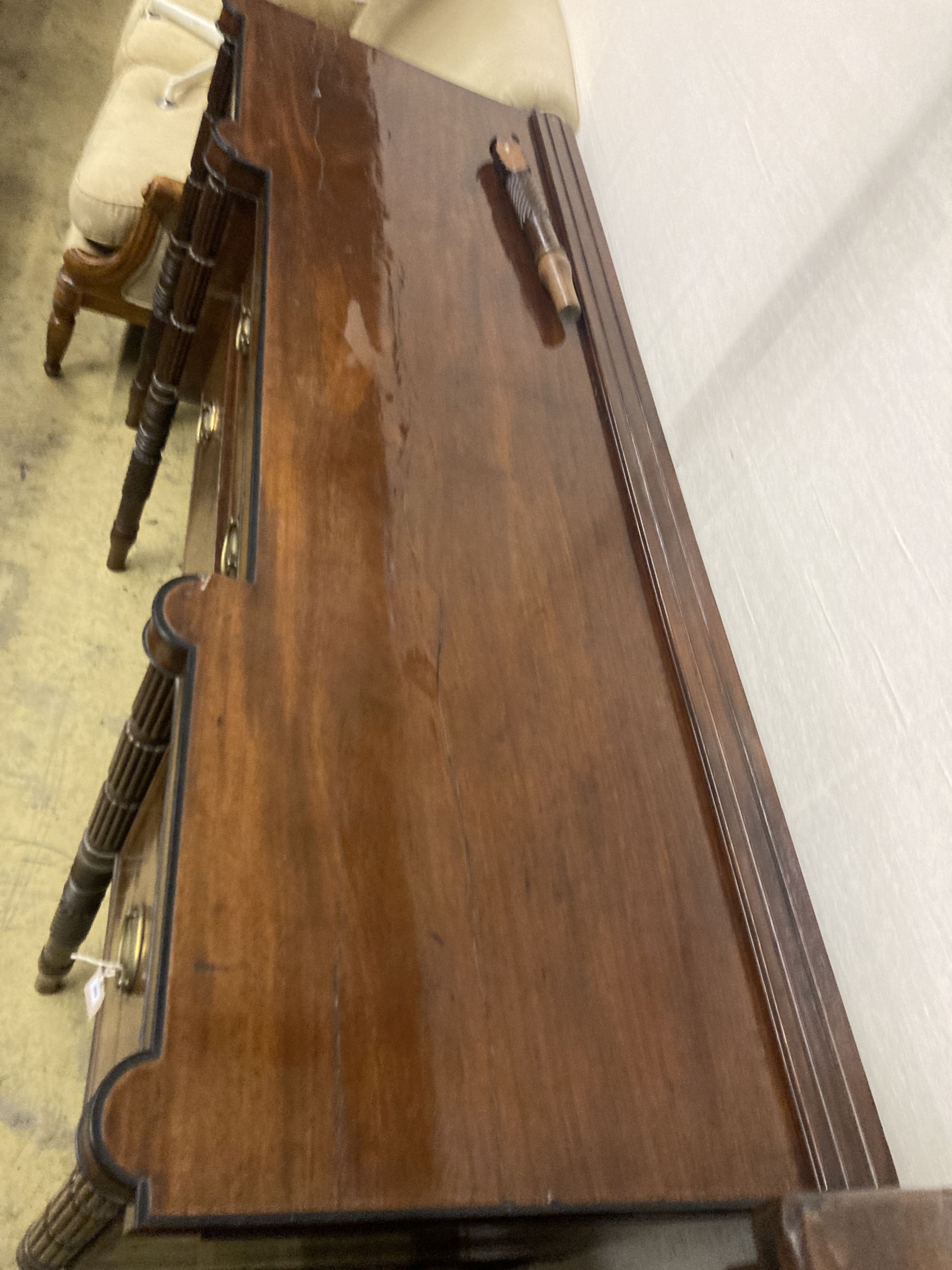 A George IV Scottish ebony strung mahogany sideboard, width 180cm depth 64cm height 96cm